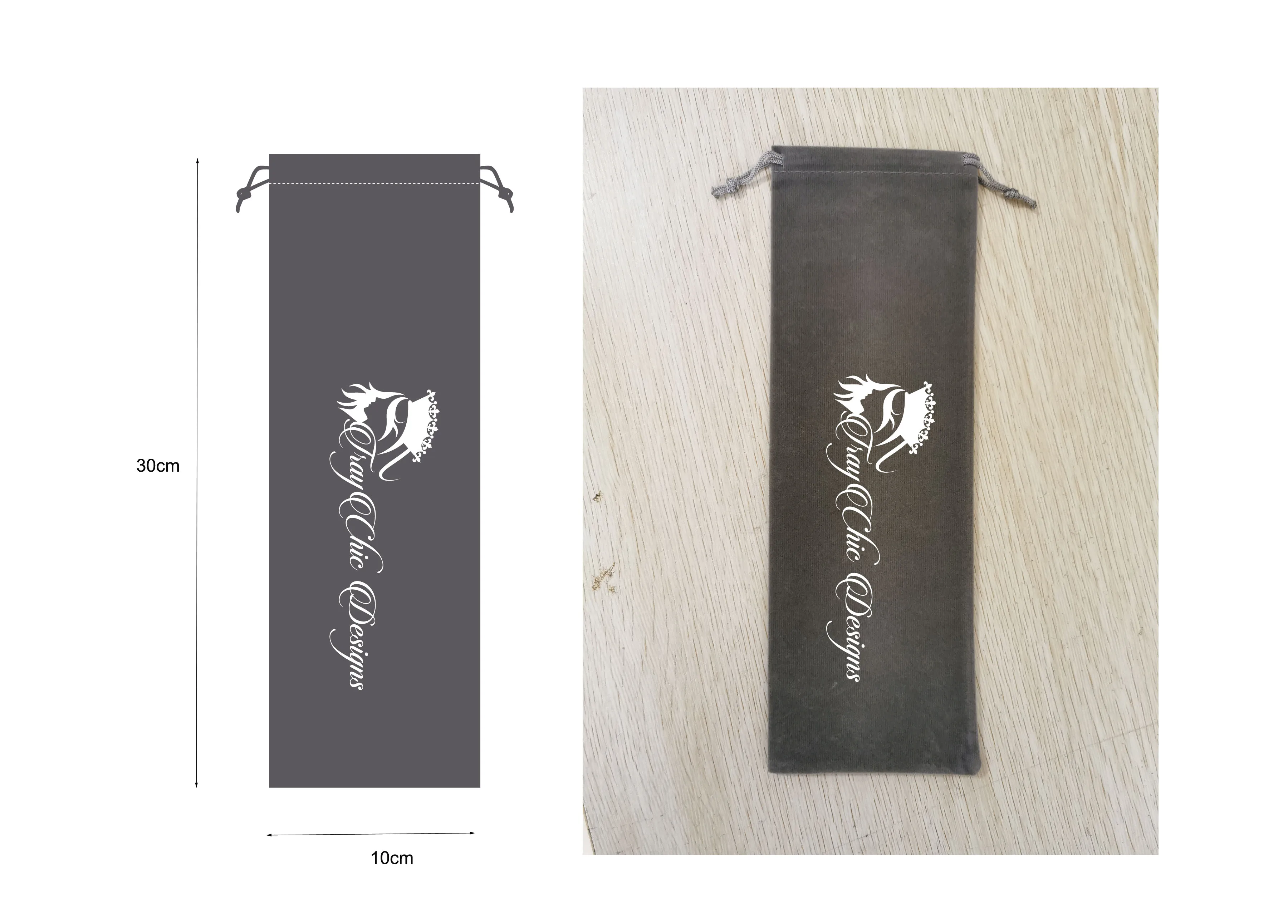 

100 шт., серые бархатные сумки с логотипом на заказ, 30x10 см, с белым логотипом и быстрой доставкой