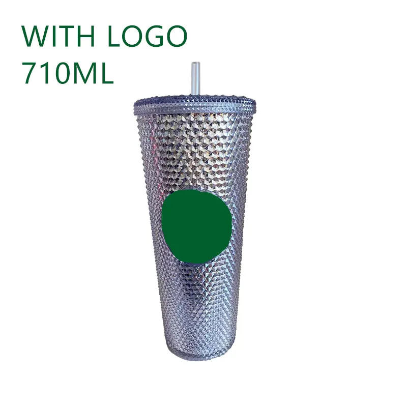 1000/710 мл двухслойная кружка из алмазной соломы многоразовая с логотипом и крышки