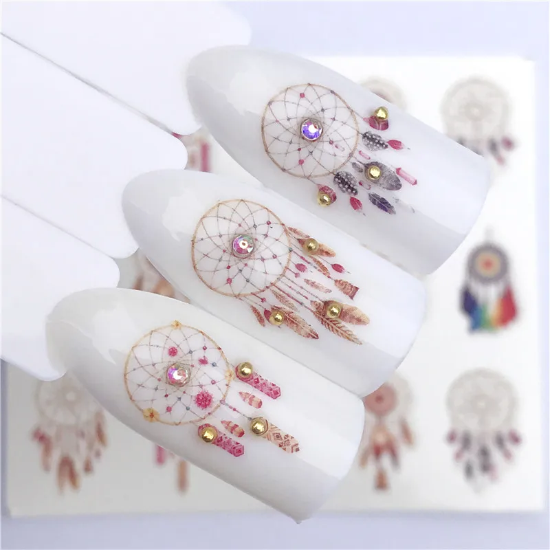 

Fashion Stickers for Nails DIY Cute Dreamcatcher Feather Water Sliders Manicure Decor Watercolor Nail Decal Stickers Accessoires