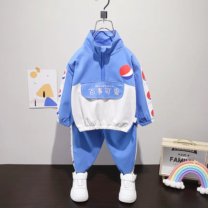 

Children Cute Print Clothes Suit 2021 New Spring Autumn Fashion Baby Handsome Half Zip Pullover+Pants Toddler Jacket Outfits