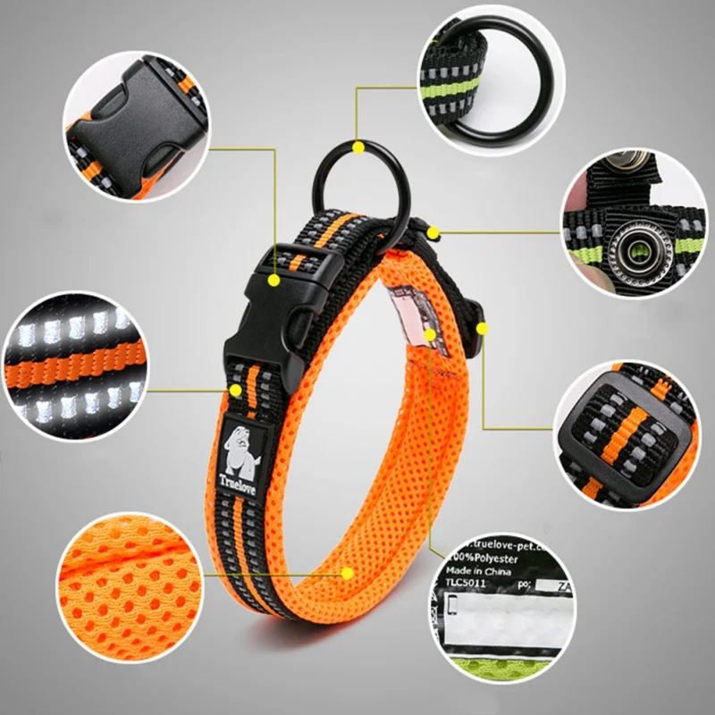 

Adjustable Mesh Padded Nylon Dog Collar For Puppy Kitten Durable Reflective Pet Collars Dog Accessories