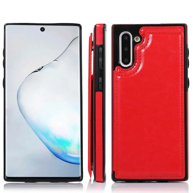 Красный Держатель для карт, чехол-кошелек для samsung Galaxy Note 10 Pro 9 8 S10 S9 S8 Plus S10e чехол для samsung Note10, кожаный чехол с подставкой - Цвет: Красный