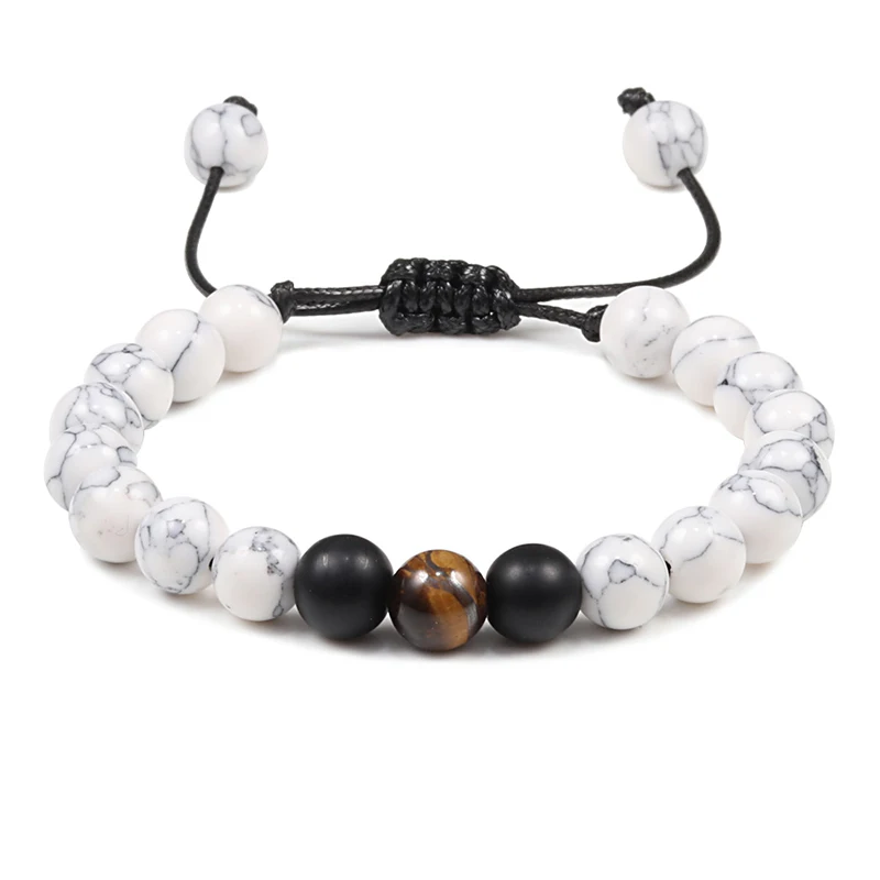 Браслет с белыми бусинами Healing 8 мм из натурального камня Howlite веревка для