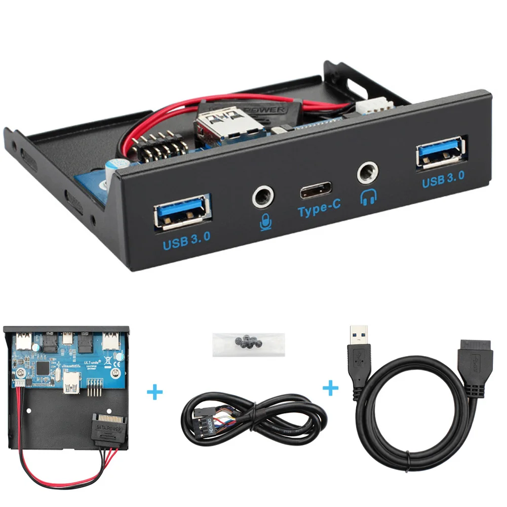 USB 3.0 Front Panel Hub 3.5inch Computer Expansion Board 5 Ports Support Type-C Microphone Input Audio Output Port | Компьютеры и офис