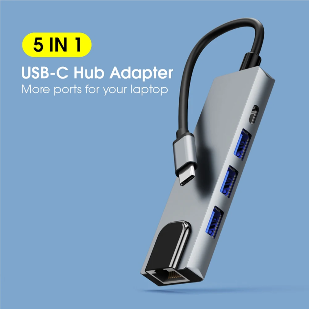

USB-хаб 5 в 1 с портом USB Type-C на 1000 м RJ45