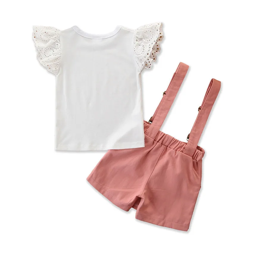 

2021 Summer New Girl Set White Flying Sleeve Top Solid Strappy Skirt Two-piece Set