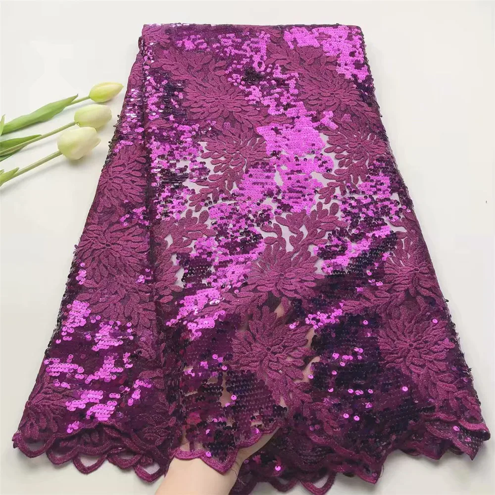 

Hot Sale Sequins Lace Fabrics 2021 African Net Lace Fabric High Quality Nigeria French Tulle Mesh Lace Beads For party HS-45
