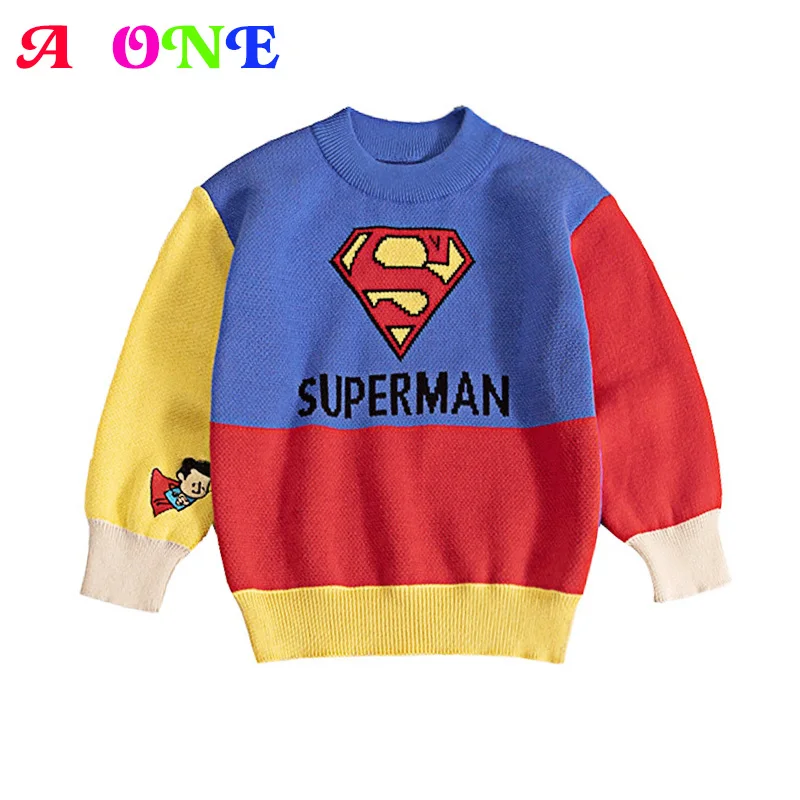 Весенне осенний Хлопковый вязаный детский свитер для мальчика с вышивкой