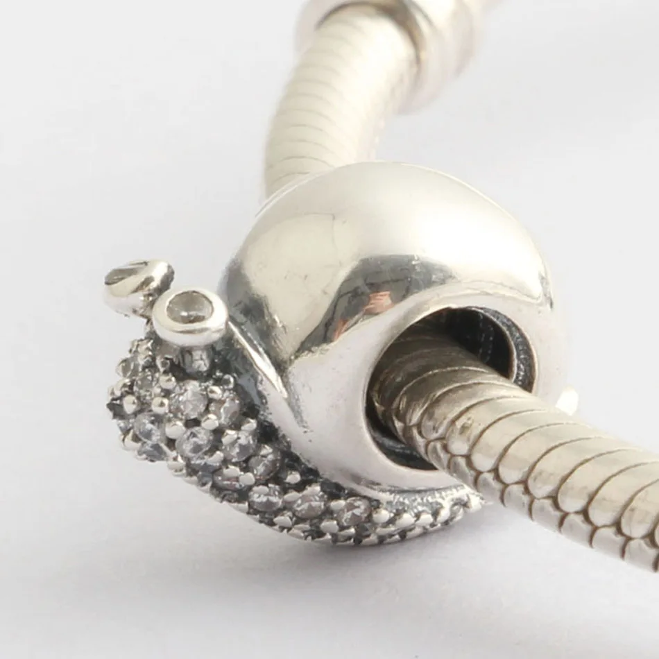 

Аутентичные S925 серебряных биссерных, сделай сам, ювелирное изделие сверкающие талисман-улитка fit Pandora браслет
