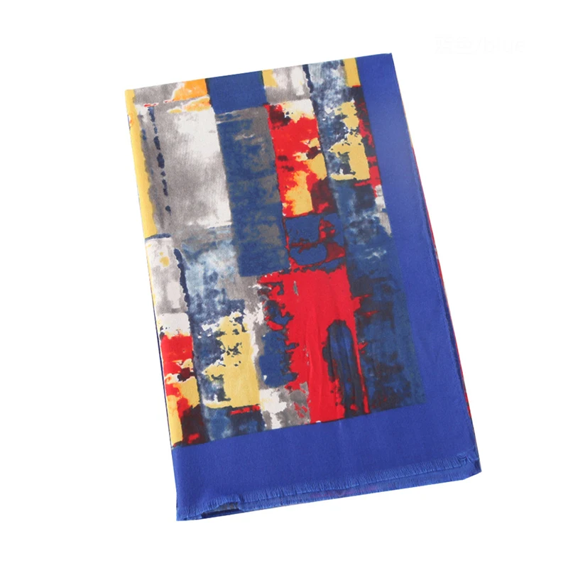 

2021 Women's Autumn and Winter Students New Satin Printed Chain Pattern Increase and Lengthen Cotton Scarf