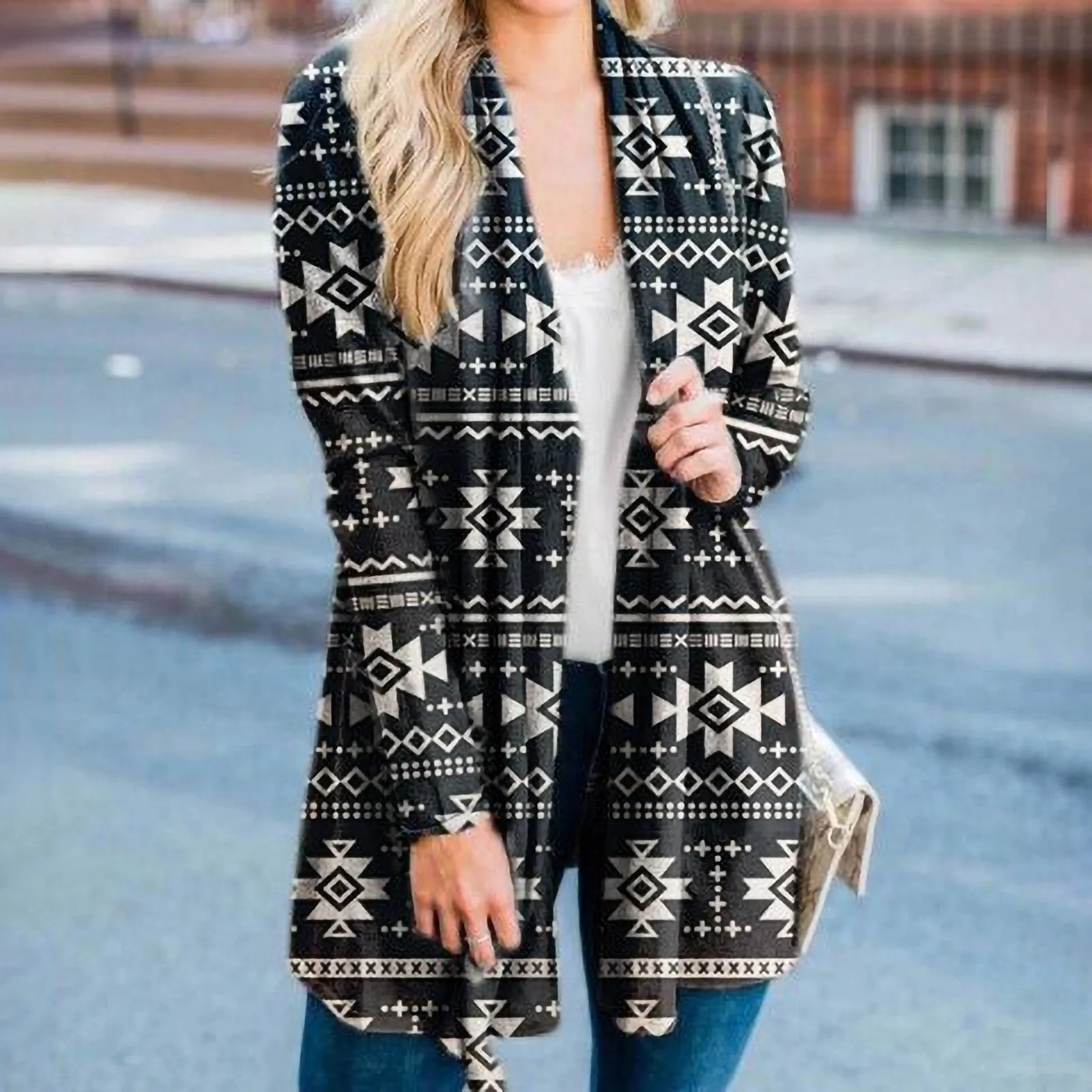 

2020 Fashion Women's Tribe Folk-custom Printing Casual Long-sleeved Cardigan Autumn Ethnic Style Casual Cardigan F Fast Ship