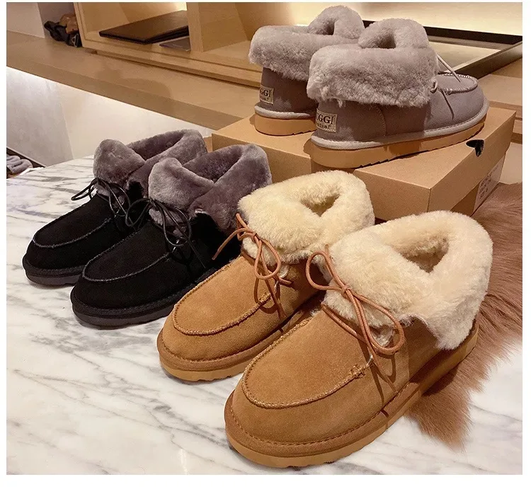 

Ankle boots cow-suede-leather boots natural-fur Warm winter boots Slip-on snow boots for women