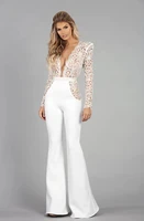 sexy plunging v neckline women formal party jumpsuits lace long sleeves prom dresses 2022 pant suits bridal gowns