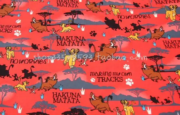 140 см ширина Hakuna Matata Король Лев хлопчатобумажная ткань для мальчиков одежда постельные принадлежности набор домашний штора наволочка DIY-BK510