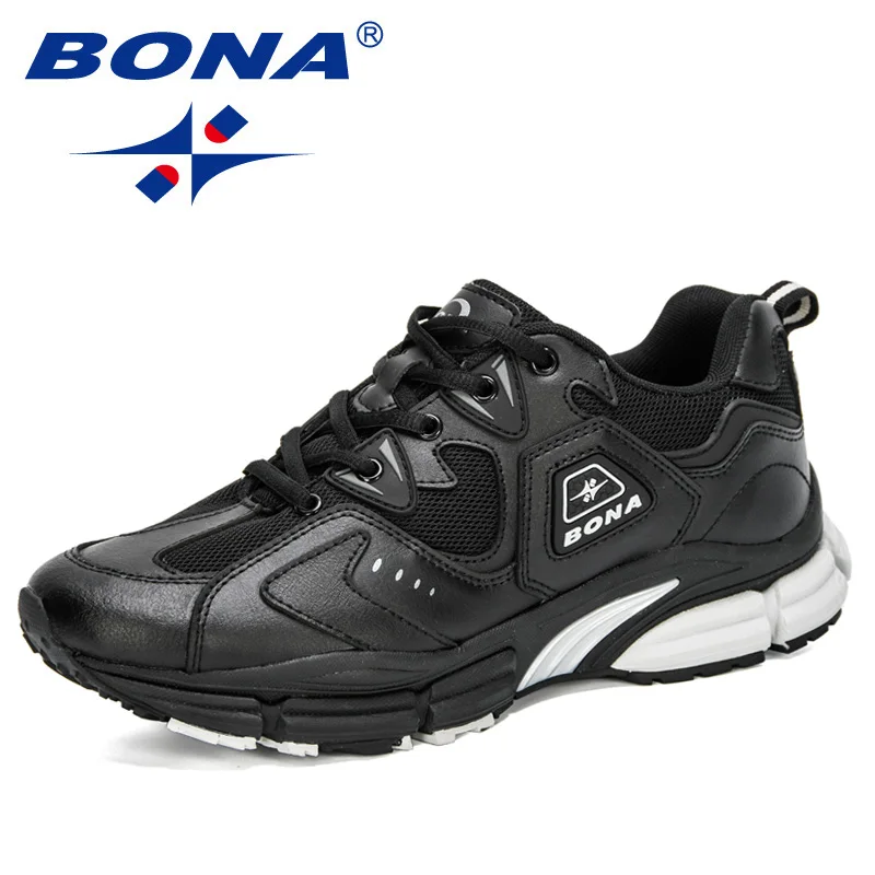 Мужские кожаные кроссовки BONA новые дизайнерские спортивные с сеткой для бега и