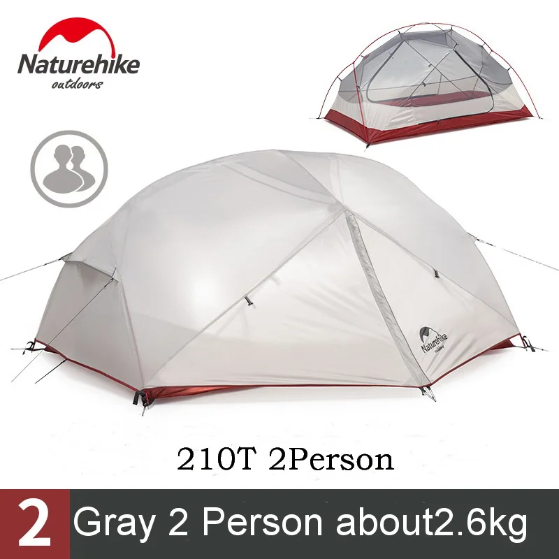 210T 2P grey Naturehike открытый 2 3 человек 20D 210T нейлон водонепроницаемый Открытый Палатка алюминиевый стержень Сверхлегкий фиолетовый палатки pu4000мм коврик - Цвет: 210T 2P grey