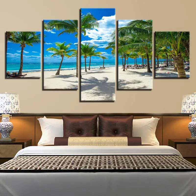 5 панелей пляжный постер с кокосовым деревом модульная Картина на холсте