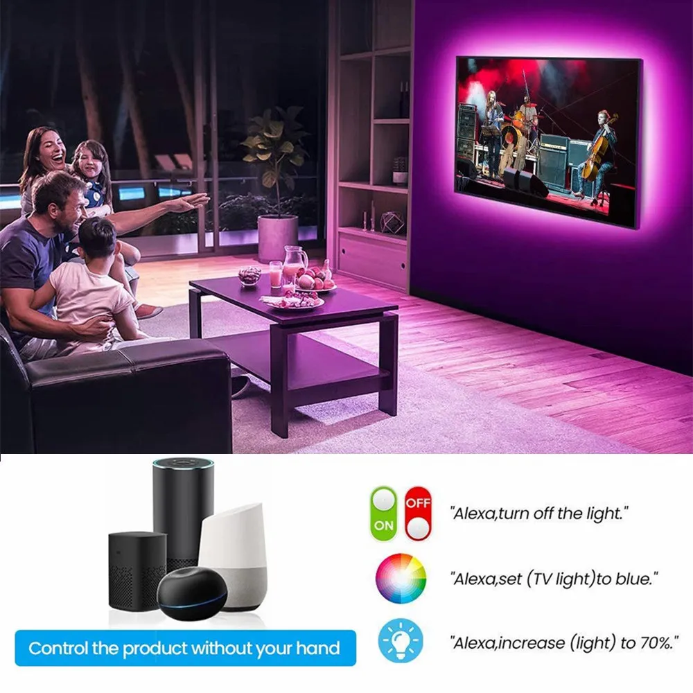 

LED Strip Light DC 12V Ribbon Tape Home Decoration 5050 RGB Flexible Diode Luminous String Bluetooth WIFI Smart phone Controller