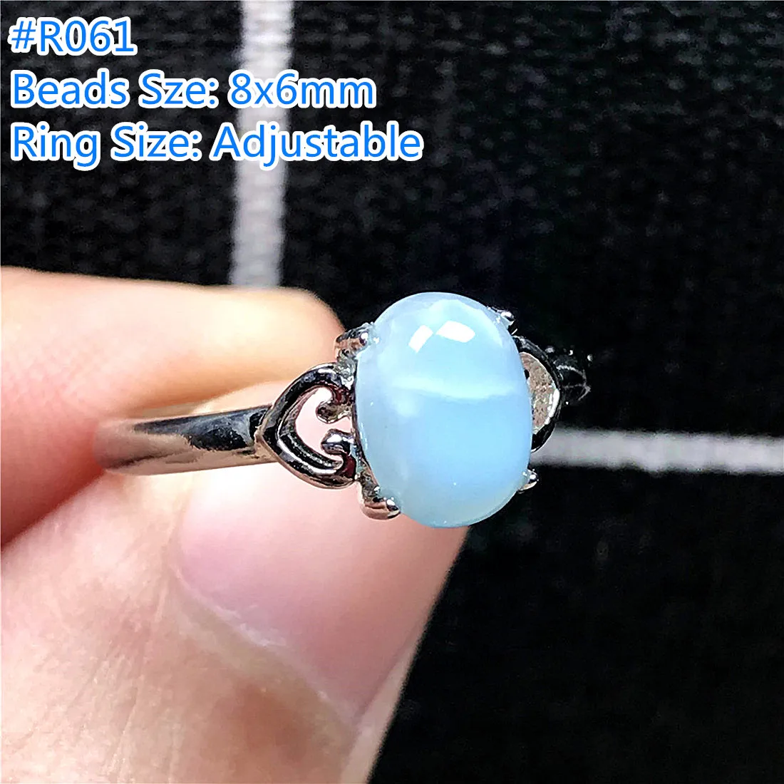 

8 мм натуральный синий кольцо с ларимаром для женщин мужчин бусины «на удачу» овальный камень серебро капли воды узор с украшением в виде кр...