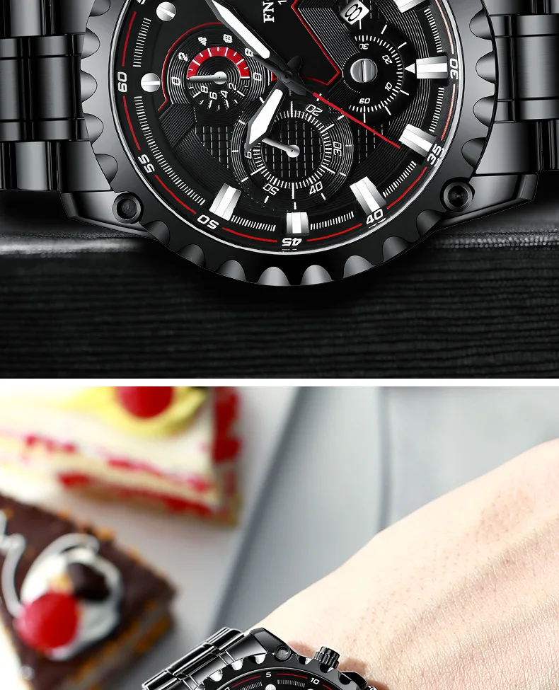 

FNGEEN Men's Quartz Digital Movement Watch Casual High Quality Stainless Steel Waterproof Strap Business Watch