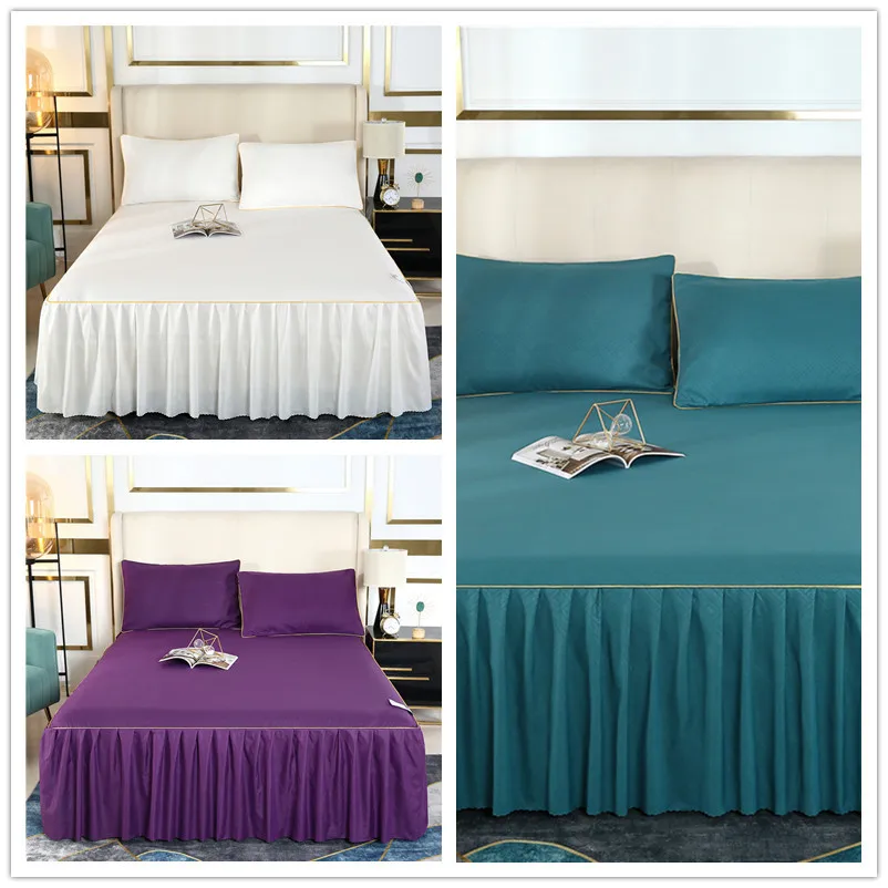 

New One-piece Solid Color Bedspread 3D Embossed Bedspread Skirt Fully Surrounds Dust Cover Mattress，Pillow case not included