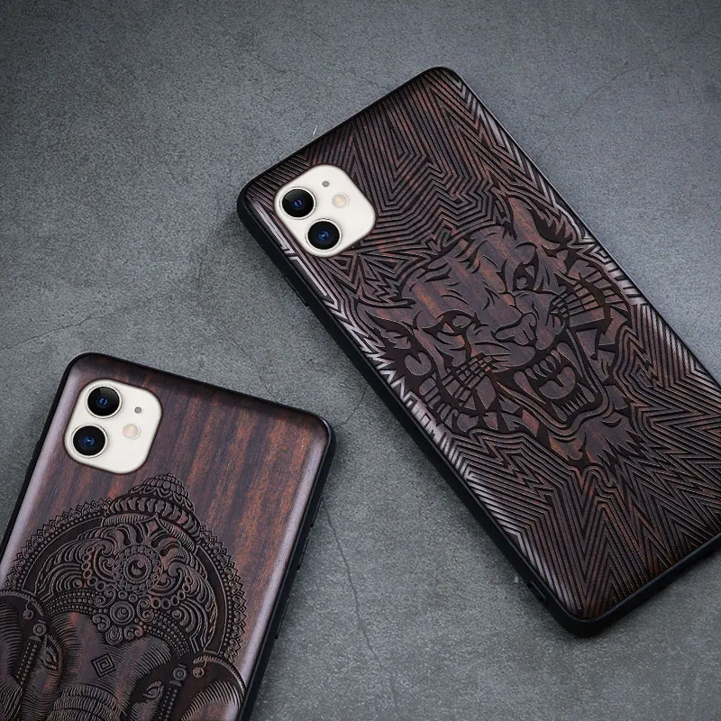 Natural Black Wood Case For iPhone 11 Pro 7 8 Plus SE 2020 X XR XS Max 100% Ebony Wood Case For iPhone 13 12 11 Pro Max