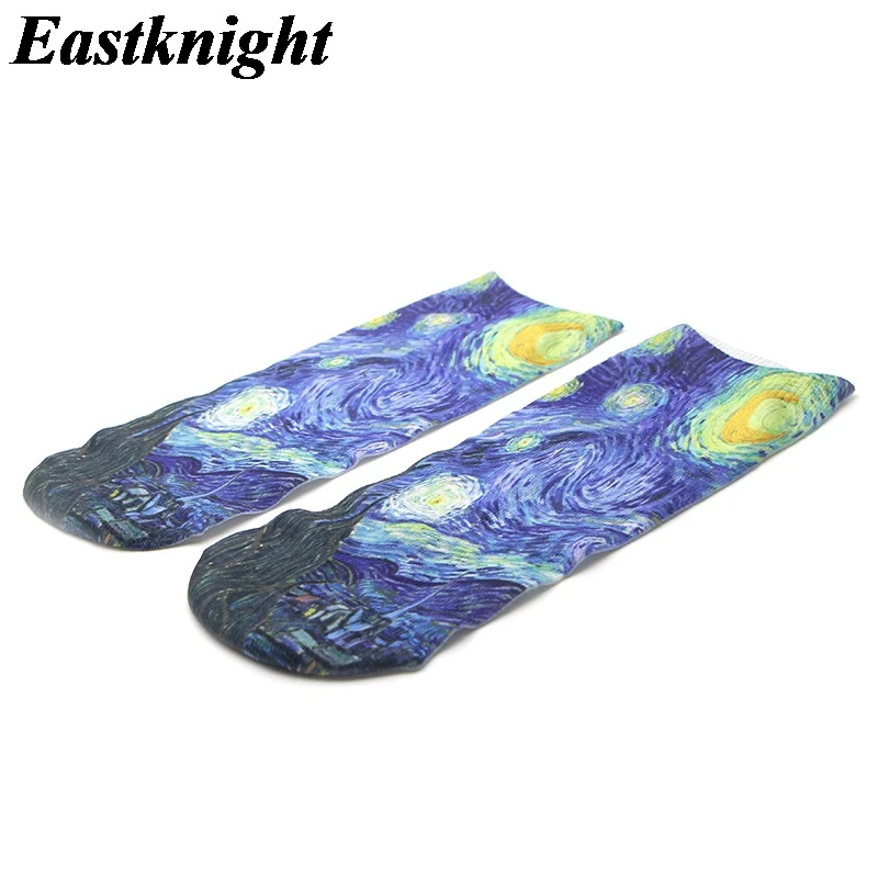 

K1862 Van Gogh Starry Sky Cartoon Casual Socks Invisible Summer Socks Short Low Cut No Show Socks Cotton Funny Happy Boat Socks
