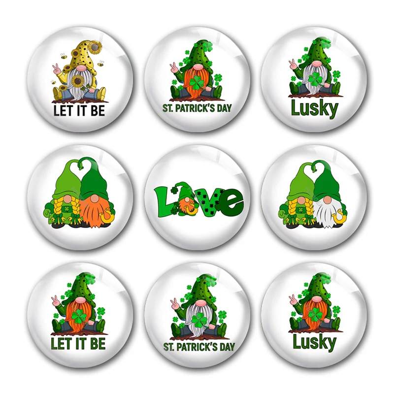 

St. Patrick's Day Dwarf Lusky Round Photo Glass Cabochon Demo Flat Back For DIY Jewelry Making Finding Supplies Snap Button