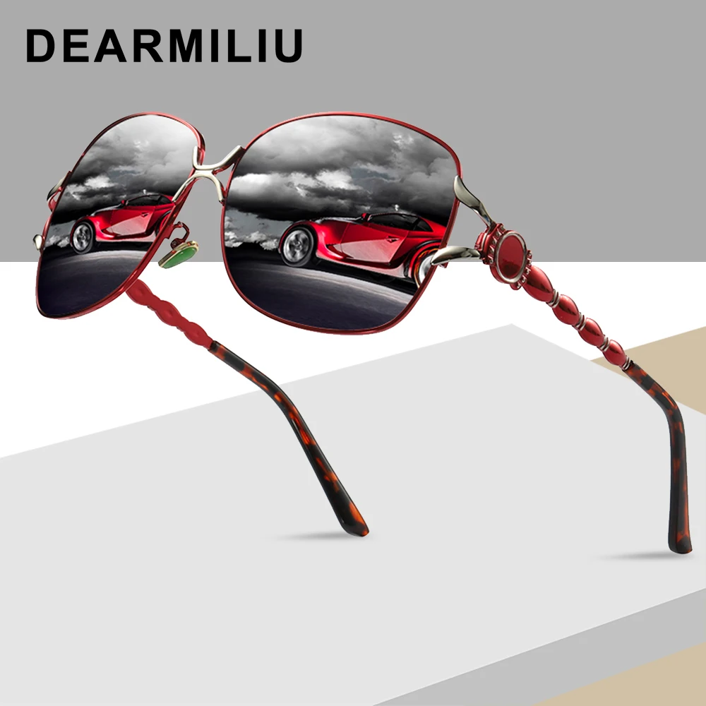 Женские поляризационные солнцезащитные очки DEARMILIU красные большие для вождения