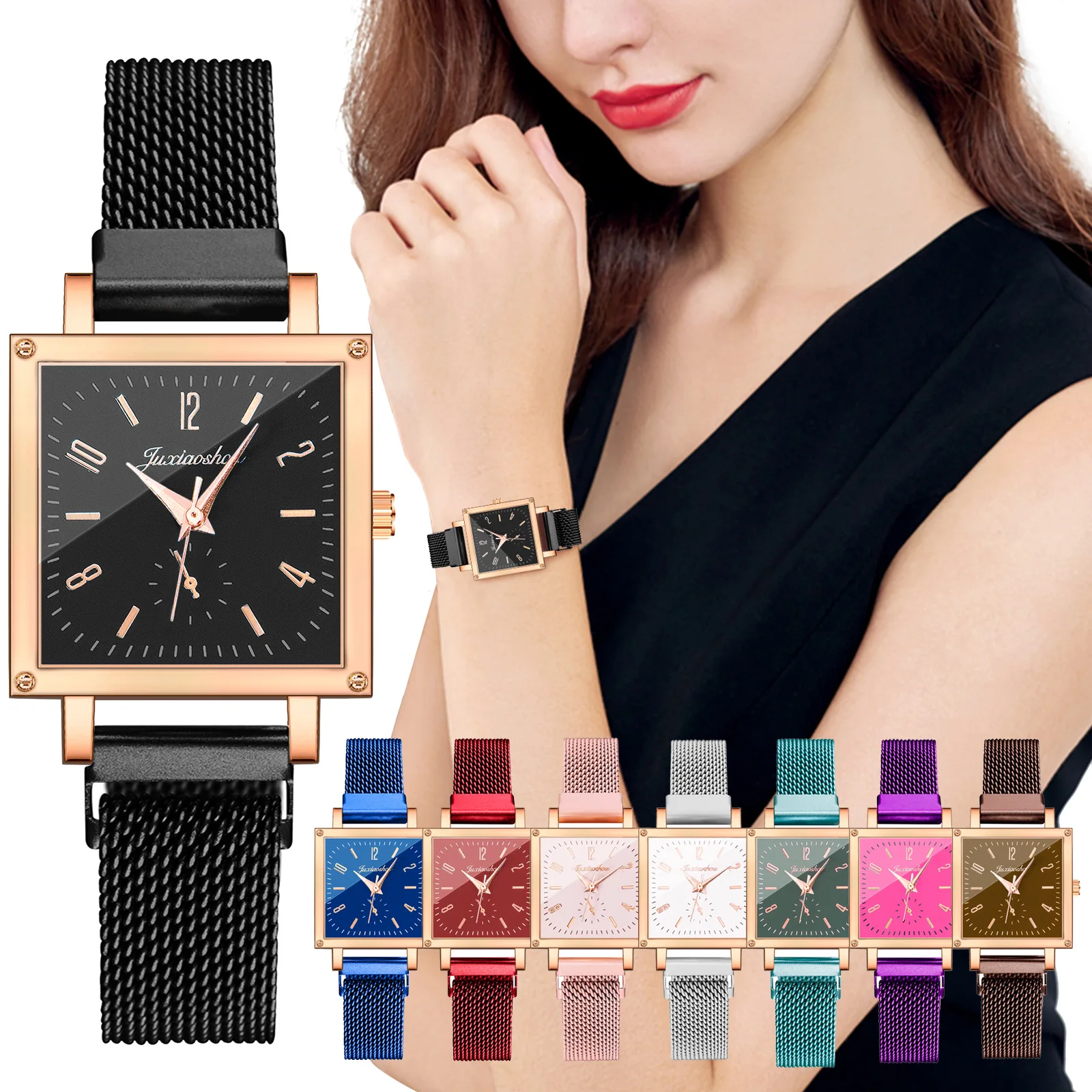 

Business Women Quartz Watch Magnet Black Alloy Strap Arabic Digital Square Dial Ladies Wrist Watch Montre Femme Relogio Feminino