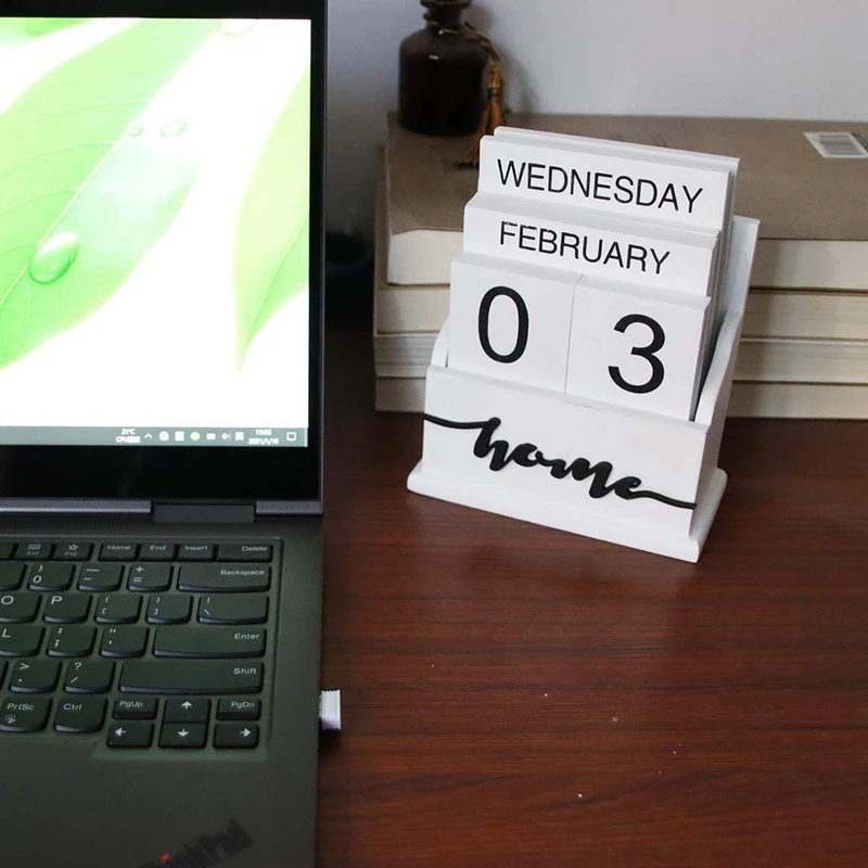 

Wooden Clamshell Desk Block Calendar Permanent Wooden Desk Calendar Week Month Date Display Home Office Decoration