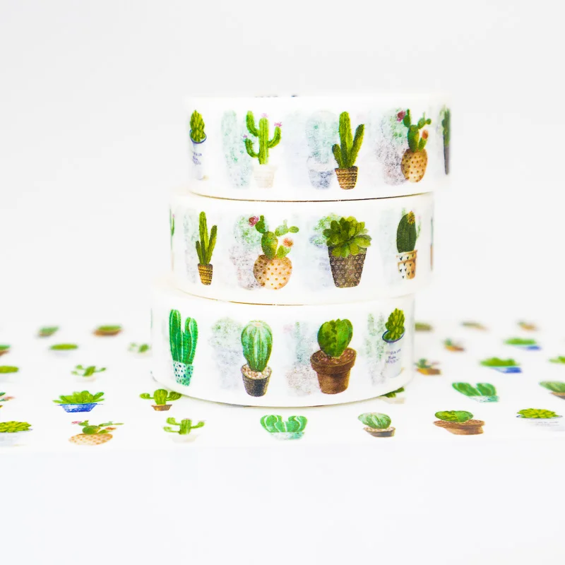 

Lovely Green Succulents Washi Tape DIY Office Stationery Masking Paper Tape Set DIY Decorative Scrapbook Sticky Stickers 1PCS