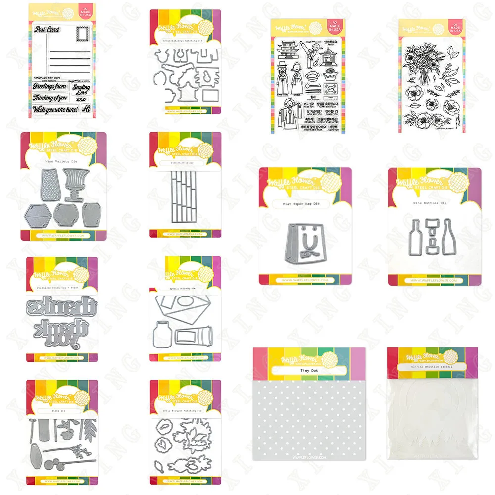 

Korean Style Flat Paper Bag Thank You Print Small Postcard Stamps and Metal Die Cuts Mountain Stencil Scrapbooking Coloring Mold