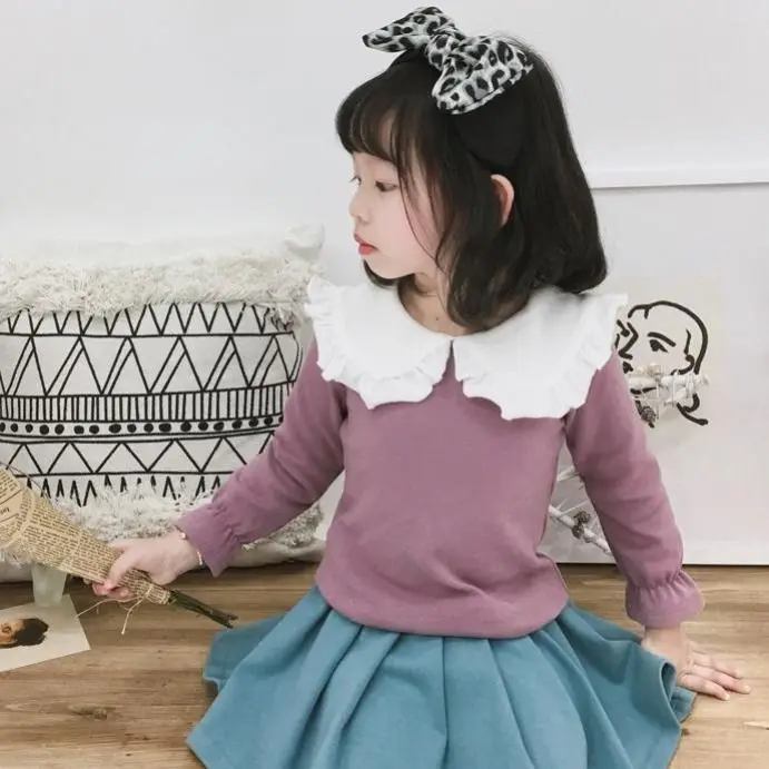 

Princess Spring Autumn New Girls Shirts Kid's T-shirt Lapel Lace Casual Fashion White Doll Collar Shirt Children's Clothing