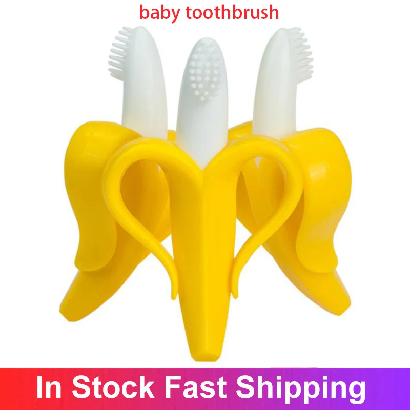 

Baby Silicone Training Toothbrush BPA Free Banana Shape Safe Toddle Teether Chew Toys Teething Ring Gift Infant Baby Chewing