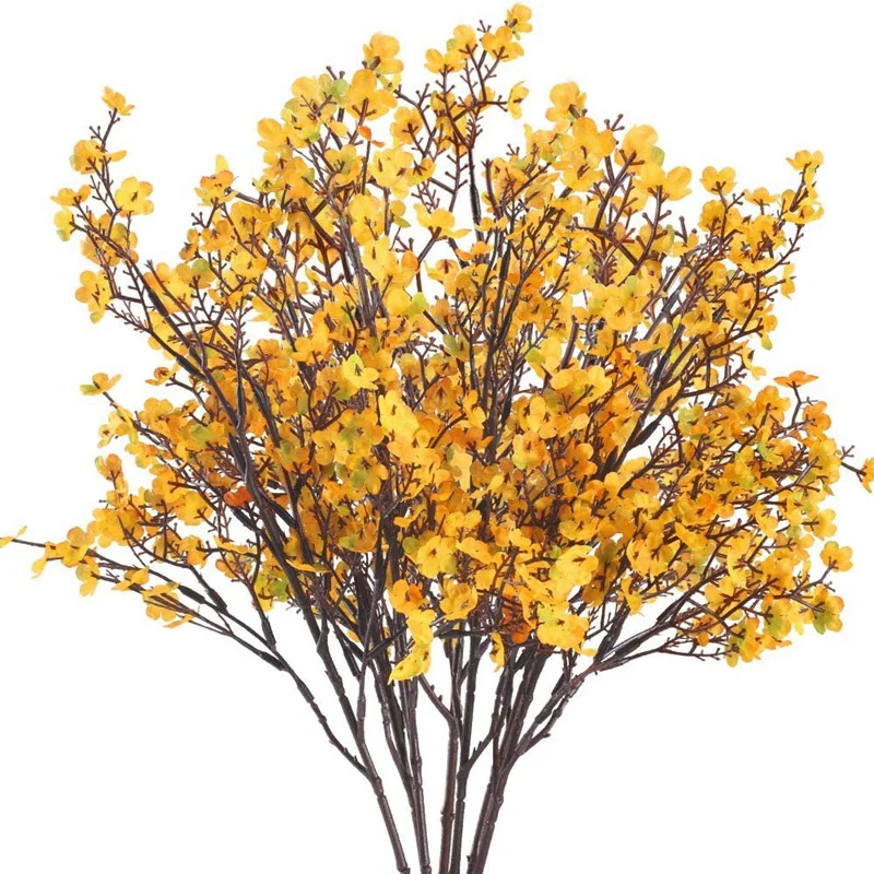 

6 PCS Artificial Babys Breath Orange Yellow Fake Gypsophila Flower Arrangements Garden Party Wedding Decoration