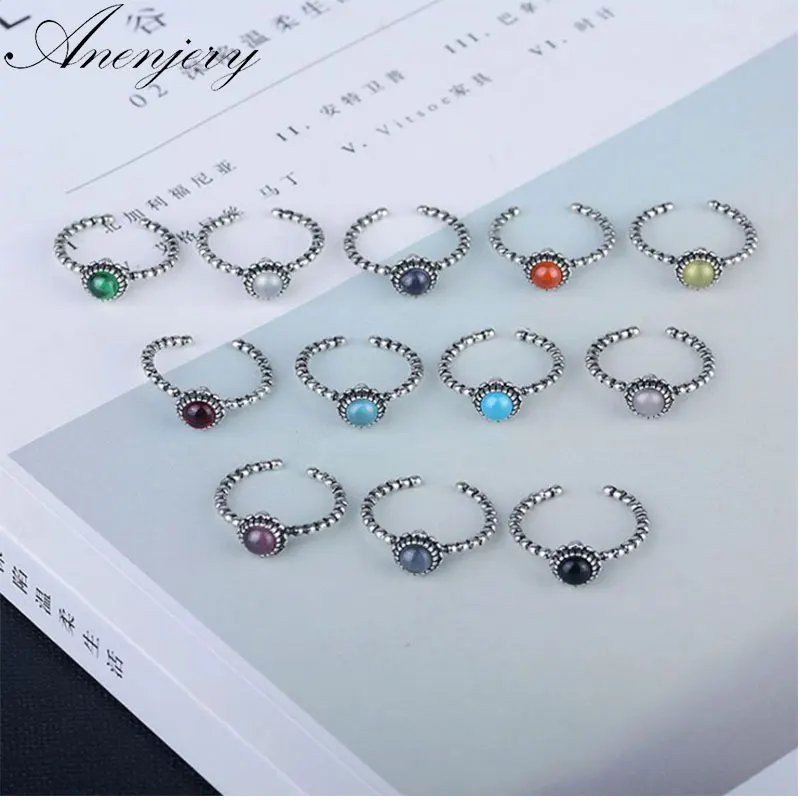 

GOLDRIA 925 Sterling Silver Vintage Fashion Twelve Months Birthday Stone Thai Silver Ring For Women Anilons S-R101