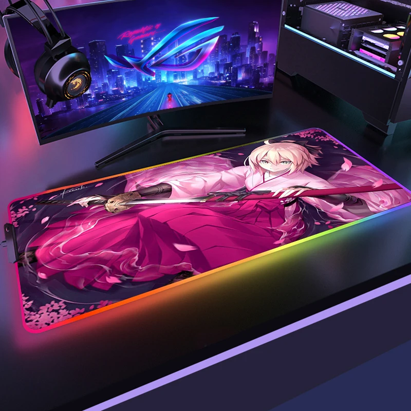 

Saber Fate Mouse Pad on the Table Gaming Gamer Desk Accessories Mouse Pad With RGB Mousepad Anime Mouse Mats Xxl LED Laptop Mat