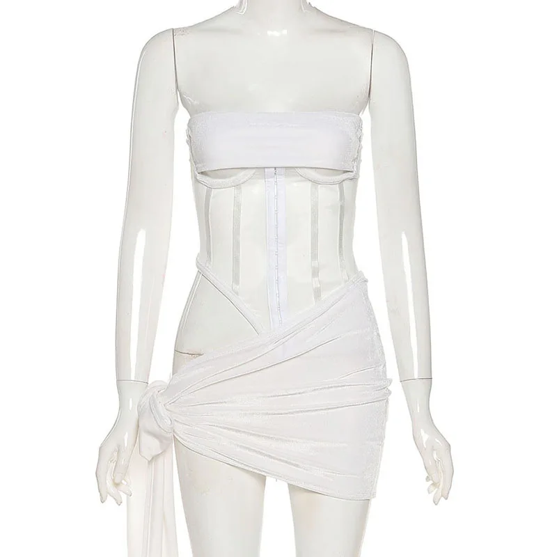 

2021 spring new women's nightclub sexy mesh see-through hollow slim skirt suit