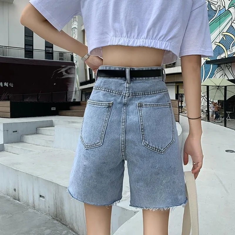 Women Denim Shorts Solid Ripped 