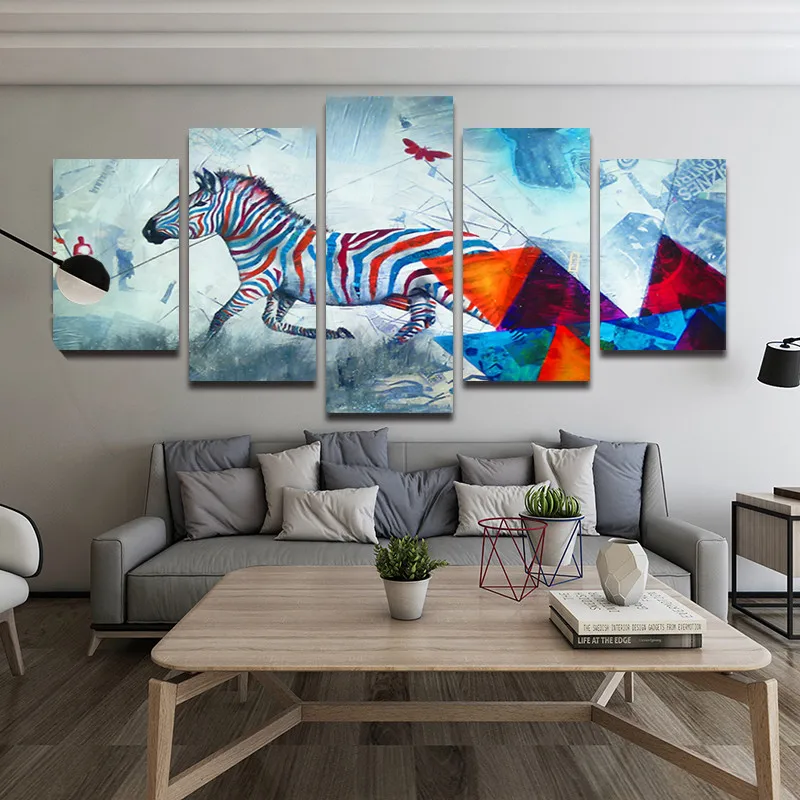 

Nordic Modern Orange and Blue Zebra Canvas Painting Zebra Home Decoration 5Pcs Bedroom Customizable Wall Decoration