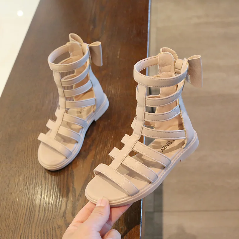 Сандалии для девочек летняя детская обувь модные римские сандалии с высоким