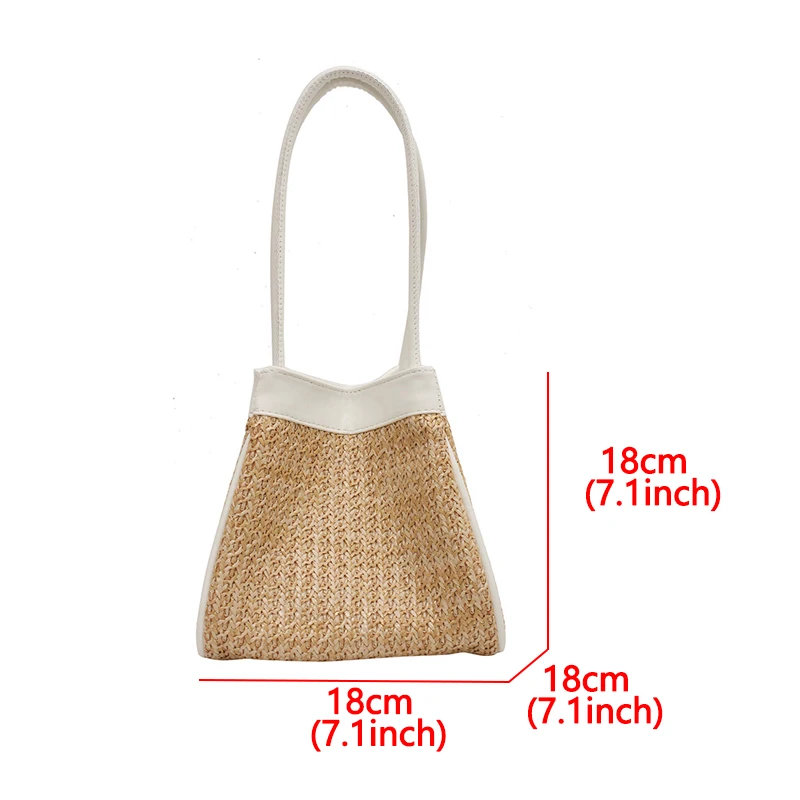 

Casual Handmade Straw Tote Bags for Women Fashion Pu Leather Splic Handbag Women Shoulder Bag Small Square Underarm Women's Bag