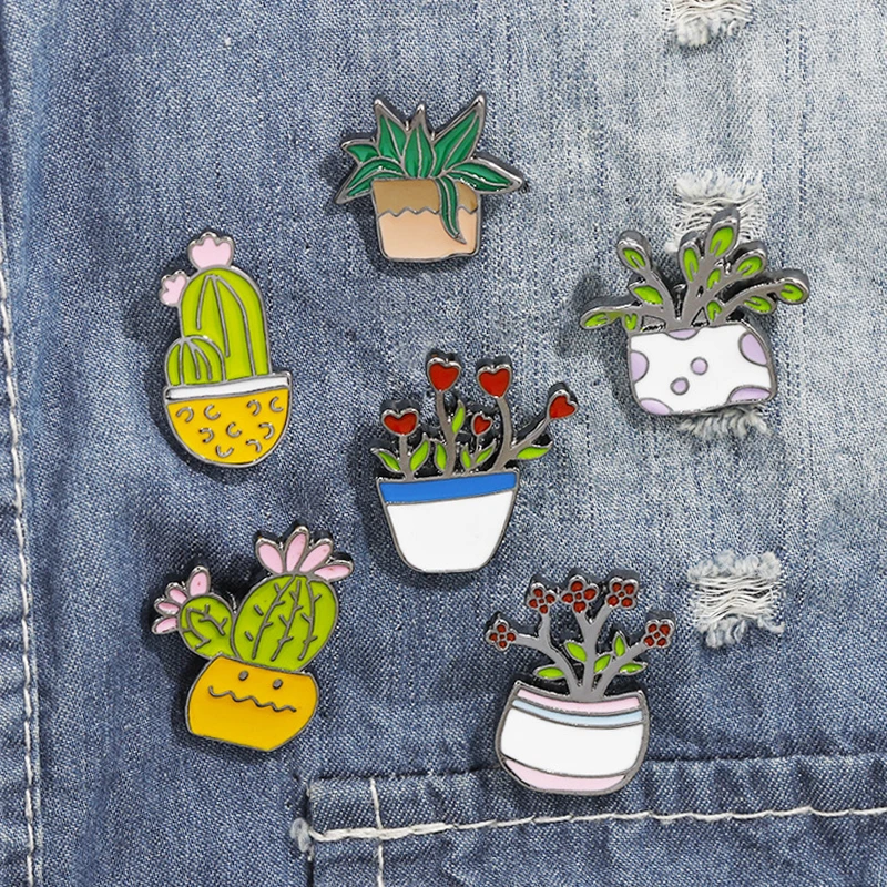 Модные броши в виде мультяшного кактуса милая эмалированная мини брошь растения