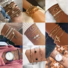 Многослойный женский браслет-цепочка в стиле бохо, Микс листьев, букв, карт, геометрических форм, кристаллов, бесконечности, пентаграммы, ракушек, оптовая продажа