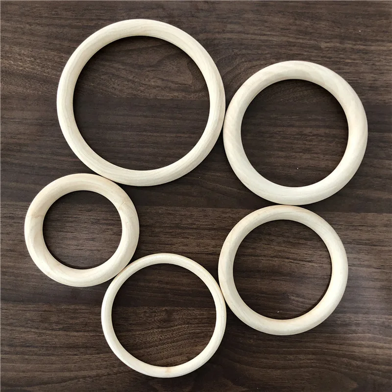 

Missxiang 100-150MM DIY Wooden Beads Connectors Circles Rings Unfinished Natural Wood Lead-Free Baby teething Carry bag Rings