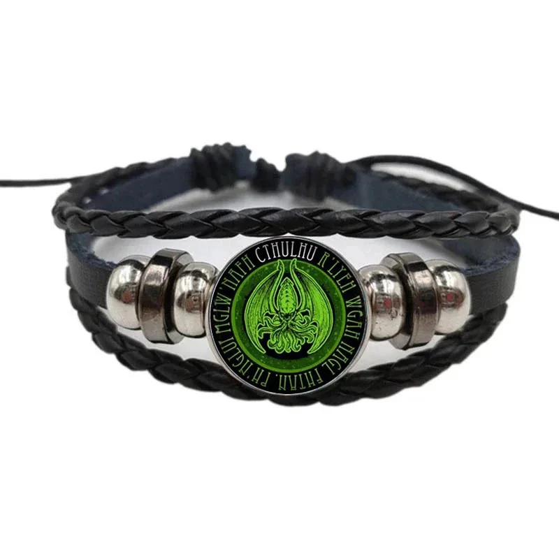 

Fashion Kraken Cthulhu Leather Bracelet Cabochon Vintage Long Black Bracelet Statement Bracelet Fine Jewelry