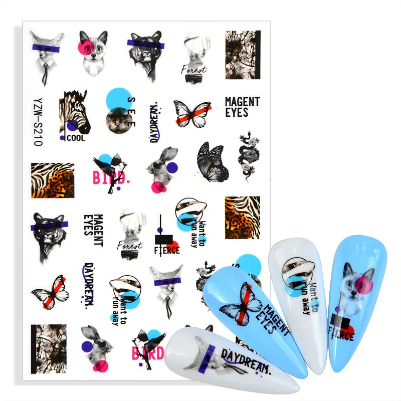 1 шт. брендовые наклейки для ногтей с мультяшным животным аниме кот собака волк