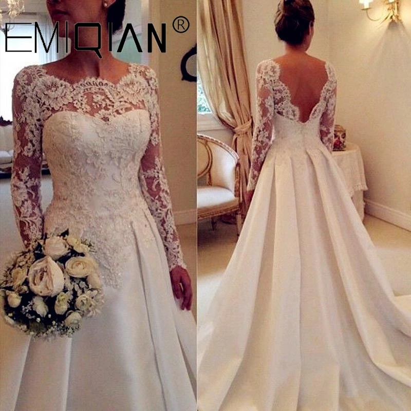 

Vestido De Noiva V Neck Bridal Ball Gowns Long Sleeve Wedding Dresses Lace Appliques Brides Dress Big Train Plus Size