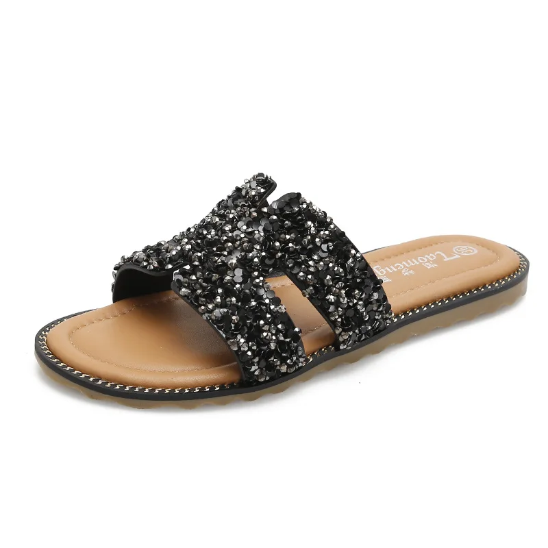 Блесток Стразы Верхняя Удобная обувь тапочки на открытом воздухе с открытым